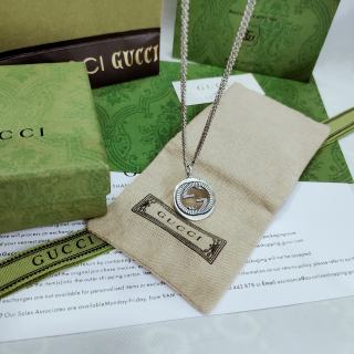 Gucci GG Interlocking Oval Pendant Silver Chain Necklace