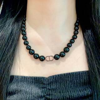 Dior Noctelle Obsidian Pearl Bead Choker Necklace