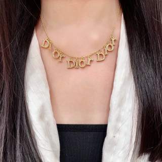 Dior CD Letter Charm Gold Chain Necklace