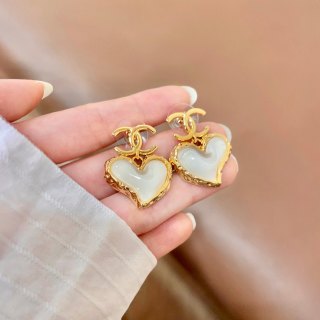 CHANEL Pearl Heart CC Charm Drop Earrings