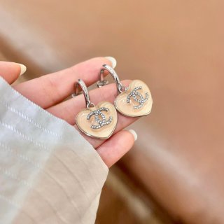 CHANEL Color Heart CC Hoop Drop Earrings