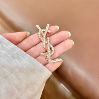 YSL Cassandre Crystal Monogram Brooch