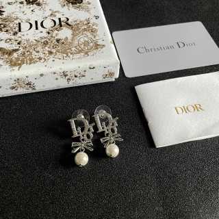 Dior Evelyne Crystal Letter Pearl Bow Stud Earrings