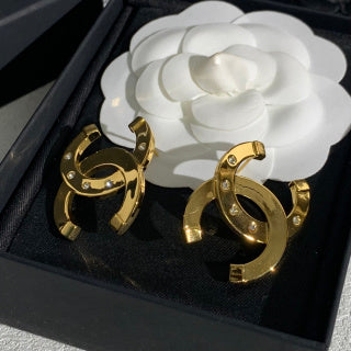 CHANEL Golden Interlace CC Statement Earrings