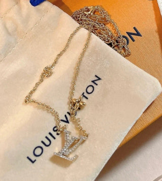 Louis Vuitton Crystal LV Initial Pendant Necklace