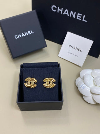 CHANEL Marivelle Golden Signature Stud Earrings
