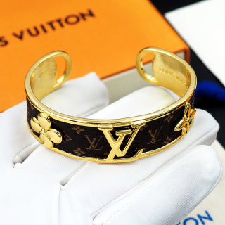Louis Vuitton Floral Monogram Leather Cuff Bracelet