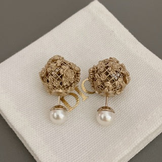 Dior Lacework Pearl Medallion Stud Earrings
