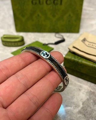 Gucci Interlocking G Black Enamel Chain Bracelet