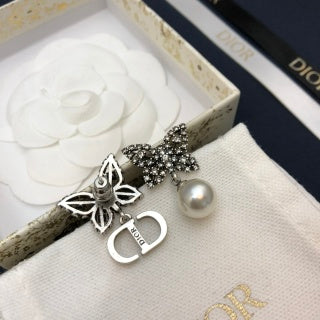 Dior Butterfly Pearl CD Crystal Stud Earrings