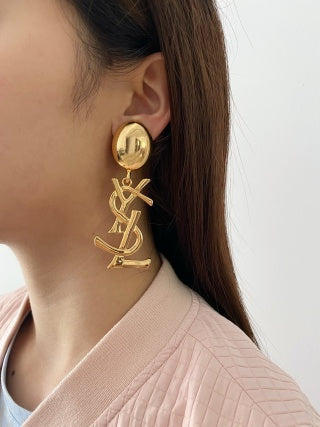 YSL Signature Logo Pearl Top Clip-On Earrings