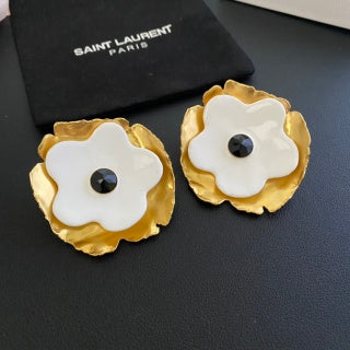 YSL Ivory Blossom Gold Petal Clip-On Earrings