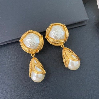 YSL Pearl Veil Gold Frame Clip-On Earrings