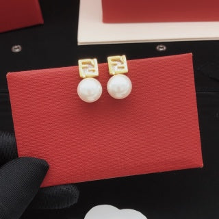 Fendi Marina FF Pearl Drop Stud Earrings
