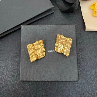 YSL Textured Gold Relief Clip-On Earrings