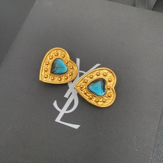 YSL Turquoise Heart Medallion Clip-On Earrings