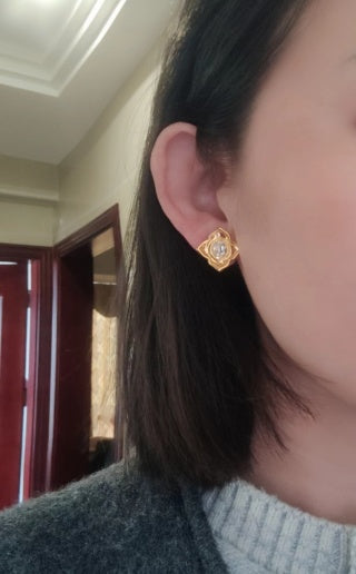YSL Crystal Cushion Frame Clip-On Earrings