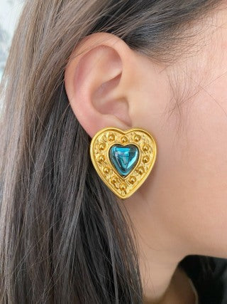 YSL Turquoise Heart Medallion Clip-On Earrings