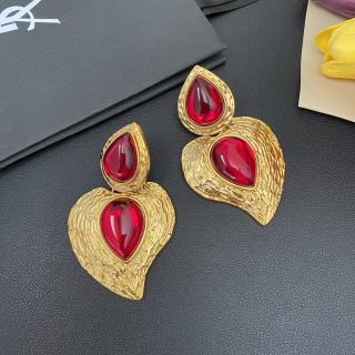 YSL Gemstone Teardrop Medallion Clip-On Earrings