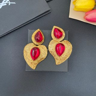 YSL Gemstone Teardrop Medallion Clip-On Earrings