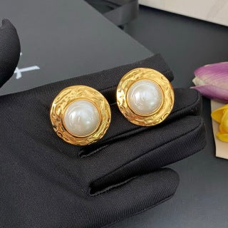 YSL Pearl Medallion Gold Clip-On Earrings