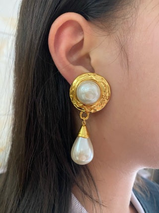 YSL Pearl Halo Teardrop Clip-On Earrings