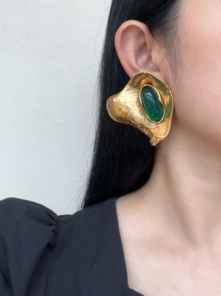 YSL Organic Gemstone Shell Clip-On Earrings