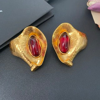 YSL Organic Gemstone Shell Clip-On Earrings