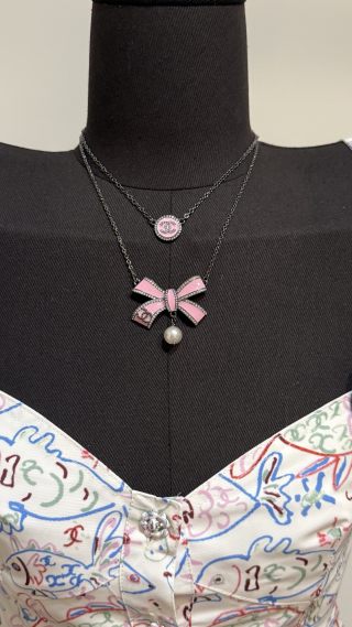 CHANEL Pink Enamel CC Medallion Pendant Necklace