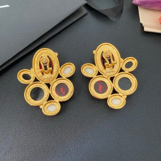 YSL Ruby Onyx Floral Medallion Clip-On Earrings