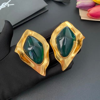 YSL Iridescent Gemstone Frame Clip-On Earrings