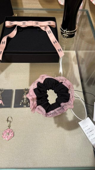 Chanel Black Lace Bow Scrunchie – Elegant Luxury Hair Accessory
