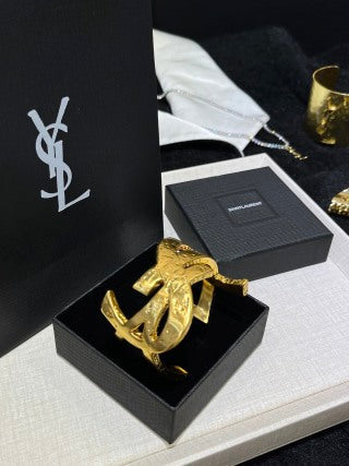 YSL Sculptural Palm Leaf Gold Cuff Bracelet