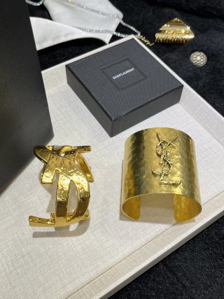 YSL Sculptural Palm Leaf Gold Cuff Bracelet
