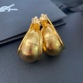 YSL Rounded Gold Sculptural Clip-On Hoops