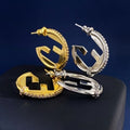 FENDI FF Crescent Hoop Stud Earrings