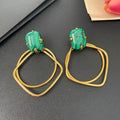 YSL Malachite Oval Loop Statement Earrings