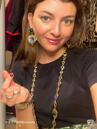 YSL Emerald Sapphire Medallion Drop Earrings
