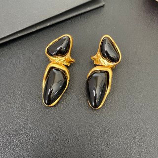 YSL Obsidian Teardrop Sculptural Clip-On Earrings