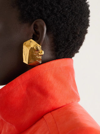 YSL Raw Gold Sculptural Block Clip-On Earrings