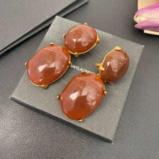YSL Jade Coral Gemstone Clip-On Earrings