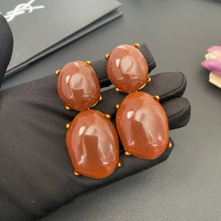 YSL Jade Coral Gemstone Clip-On Earrings