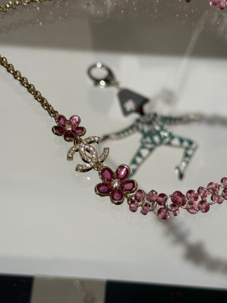 CHANEL Rosy Blossom CC Floral Statement Necklace