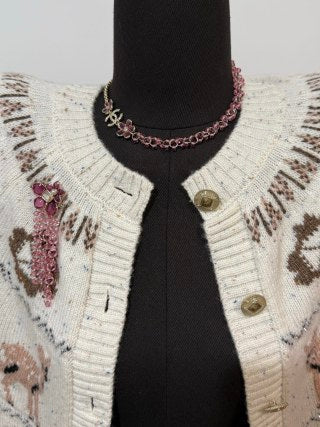 CHANEL Rosy Blossom CC Floral Statement Necklace