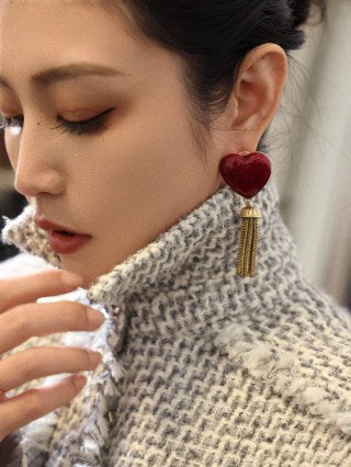 YSL Ruby Heart Tassel Drop Earrings