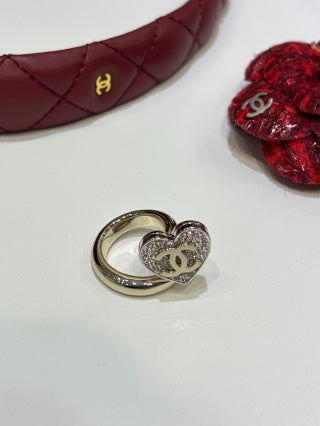 Chanel Light Gold Heart Ring with Full Pavé Diamonds