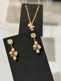 Chanel Lava-style Button and Small Pearl Earrings