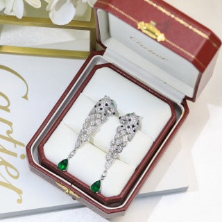 Cartier Long Tassel Panther Earrings with Lacquer and Diamonds