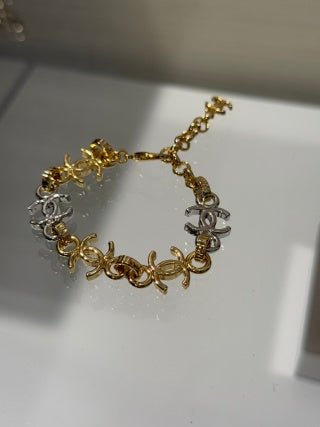 Chanel Gold and Silver Two-Tone Metal Chain Bracelet with Interlocking C Logo