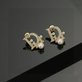 Dior CD Pearl Crystal Medallion Stud Earrings